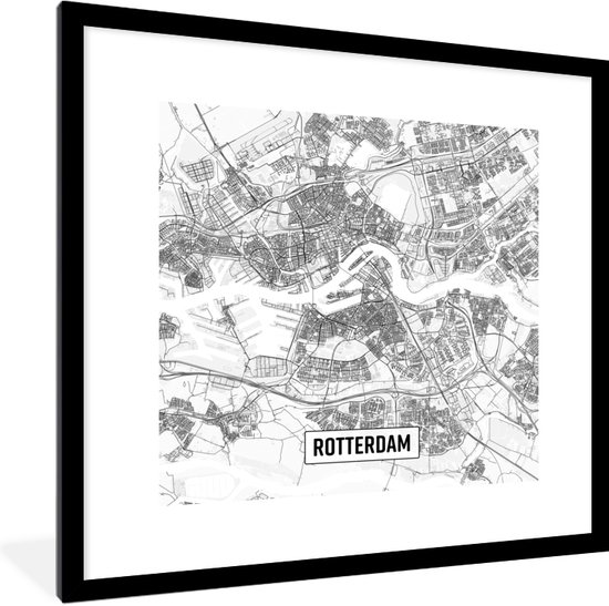 Fotolijst incl. Poster - Stadskaart Rotterdam - 40x40 cm - Posterlijst - Plattegrond