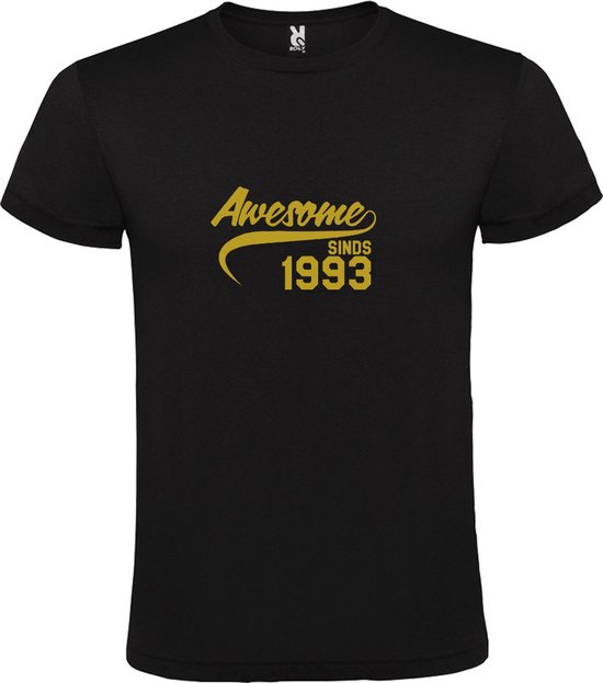 Zwart T-Shirt met “Awesome sinds 1993 “ Afbeelding Goud Size XXXXL