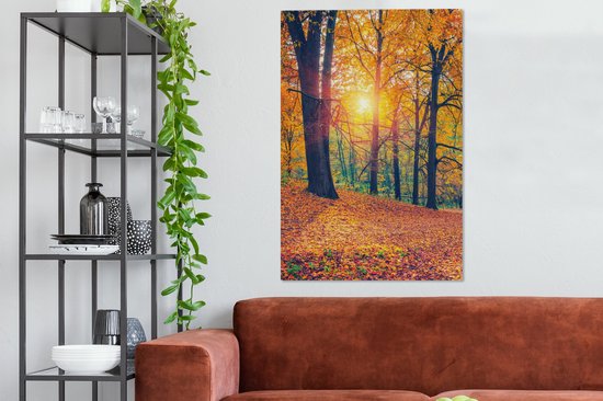 Toile Peinture Arbres - Automne - Forêt - Feuilles d'Automne - 90x140 cm - Décoration murale