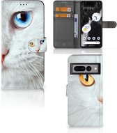 GSM Hoesje Google Pixel 7 Pro Bookcover Case Witte Kat