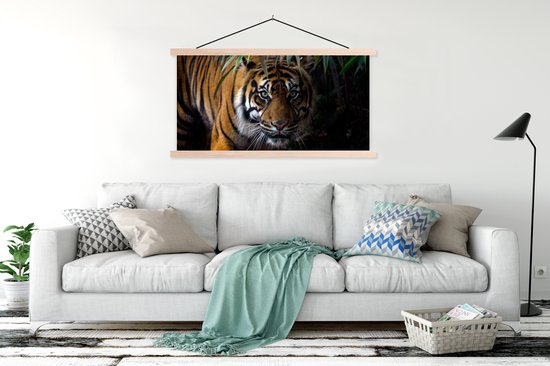 Porte-affiche avec affiche - Affiche scolaire - Tigre - Feuilles - Jungle - Animaux - Sauvage - 150x75 cm - Lattes vierges