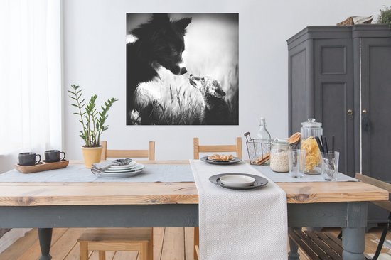 Poster Kennismaking tussen hond en vos - 100x100 cm XXL