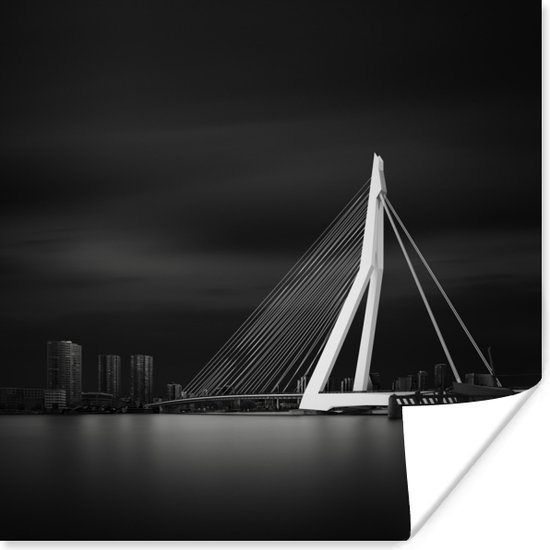 Poster Rotterdam - Erasmus - Brug - Zwart - Wit - 100x100 cm XXL