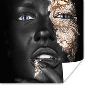 Poster Vrouw - Goud - Blauw - Zwart - 50x50 cm