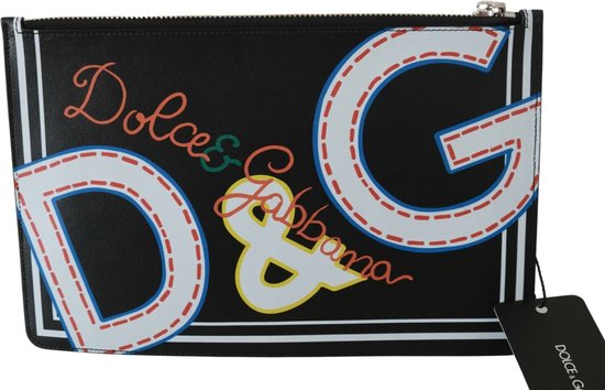 Dolce & Gabbana - Black DG Print Mens Zipper Coin Purse Leather Wallet
