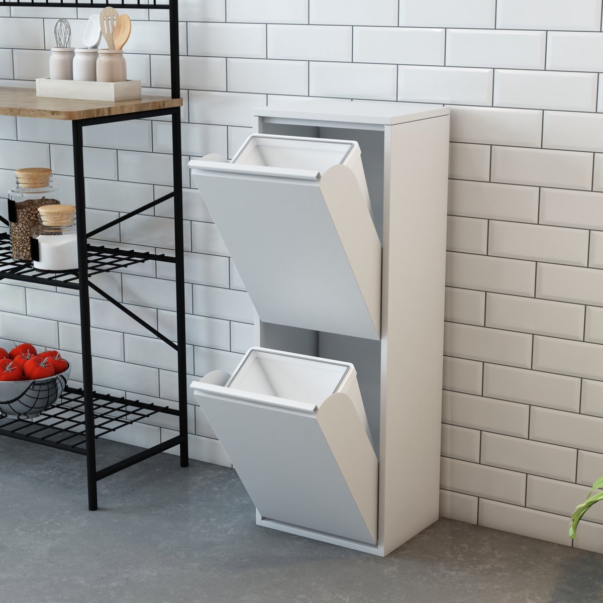 Afvalscheidingskast Sollentuna met 2 vakken wit 93x33x25 cm [en.casa]