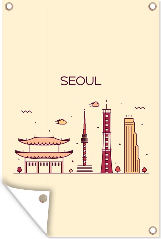 Tuindecoratie Seoul - Skyline - Zuid-Korea - 40x60 cm - Tuinposter - Tuindoek - Buitenposter