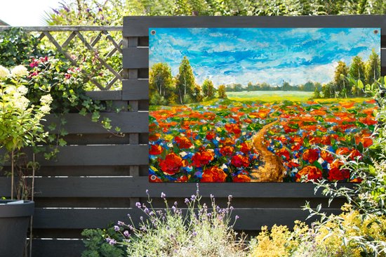 Affiche de jardin - Toile de jardin - Posters de jardin extérieur - Peinture à l'huile - Peinture - Fleurs - Paysage - 120x80 cm - Jardin