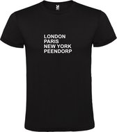 Zwart T-Shirt met London,Paris, New York ,Peendorp tekst Wit Size XS