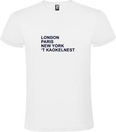 wit T-Shirt met London,Paris, New York ,’t Kaokelnest tekst Zwart Size XL