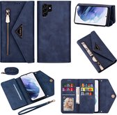 Samsung Galaxy S23 Ultra Telefoonhoesje | Hoogwaardig Pu Leren Wallet Case | Pasjeshouder | Hoesje, Portemonnee en Tas in 1 | Blauw