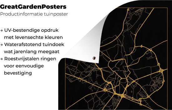 Tuinposters buiten Kaart - Gent - België - Goud - Zwart - 60x90 cm - Tuindoek - Buitenposter