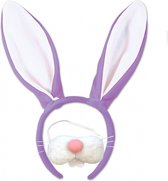 Diadème lapin de Pâques/oreilles de lapin violet/blanc avec dents/museau adulte