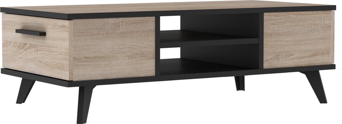 Table basse WAYNE / Contemporaine - Décor eikenhout brossé et noir mat - L  106 xl 50,1 cm | bol