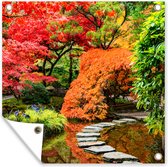 Tuin poster Bomen - Japans - Stenen - Pad - Natuur - 200x200 cm - Tuindoek - Buitenposter