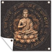 Muurdecoratie buiten Boeddha - Mantra - Meditatie - Spiritueel - Koper - 50x50 cm - Tuindoek - Buitenposter