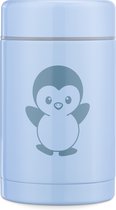 Navaris isoleerfles rvs voor babyvoeding - Voor warm en koud eten - Vaatwasserbestendig - In blauw met pinguïn design