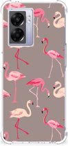 Hoesje met naam OPPO A77 5G | A57 5G Telefoonhoesje met doorzichtige rand Flamingo