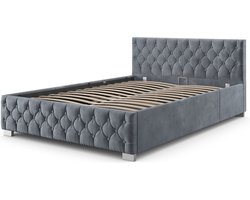 Gestoffeerd Bed Nizza - 120 x 200 cm - Grijs - LED Verlichting & Bedlade