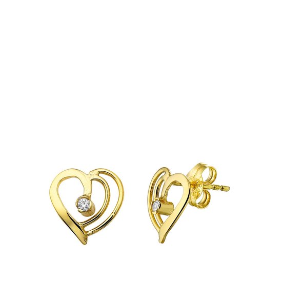 Boucles d'oreilles Lucardi 14 Carats Bicolore - Coeur - Avec Diamant
