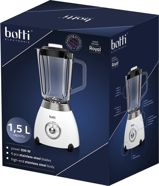Botti Royal Line professionele blender met 2 snelheden 1.5L - elegant en luxe uitstraling - 500W - wit - Pulsmodus - Retro look van Botti — afbeelding 4