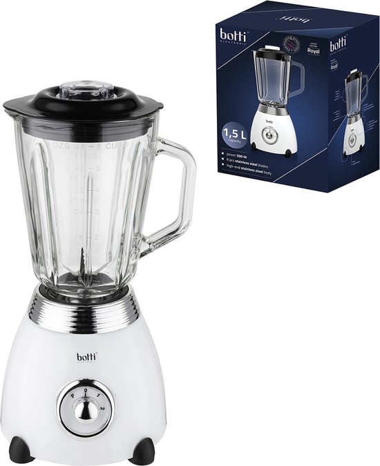 Botti Royal Line professionele blender met 2 snelheden 1.5L - elegant en luxe uitstraling - 500W - wit - Pulsmodus - Retro look van Botti — afbeelding 2