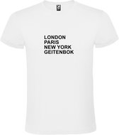 wit T-Shirt met London,Paris, New York , Geitenbok tekst Zwart Size XL