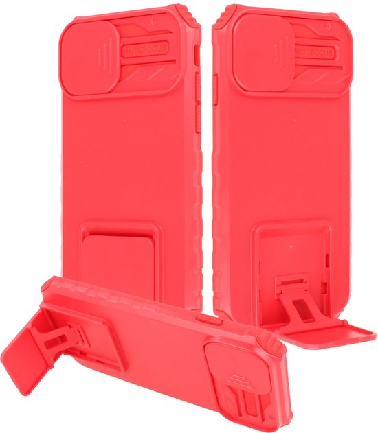 Coque antichoc de qualité Premium - Coque arrière - Fenêtre d'appareil photo avec fonction de support - Convient pour Samsung Galaxy A52 5G - Rouge