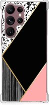 Smartphone hoesje Geschikt voor Samsung Galaxy S23 Ultra TPU Silicone Hoesje met transparante rand Black Pink Shapes