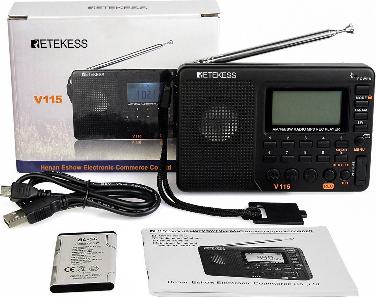 Retekess V115 Noodradio - Radio op Batterijen voor Rampen - Draagbare Radio - AM FM SW DSP