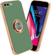 Cadorabo Hoesje voor Apple iPhone 7 PLUS / 7S PLUS / 8 PLUS in Glossy Licht Groen - Goud met ring - Beschermhoes van flexibel TPU-silicone Case Cover met camerabescherming en magnetische autohouder