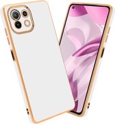 Cadorabo Hoesje voor Xiaomi Mi 11 LITE (4G / 5G) / 11 LITE NE in Glossy Wit - Goud - Beschermhoes Case Cover van flexibel TPU-silicone en met camerabescherming