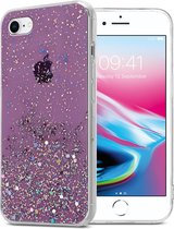 Cadorabo Hoesje voor Apple iPhone 7 / 7S / 8 / SE 2020 in Paars met Glitter - Beschermhoes van flexibel TPU silicone met fonkelende glitters Case Cover Etui