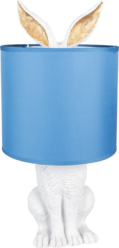 Clayre & Eef Tafellamp Konijn Ø 20x43 cm Wit Blauw Kunststof Bureaulamp
