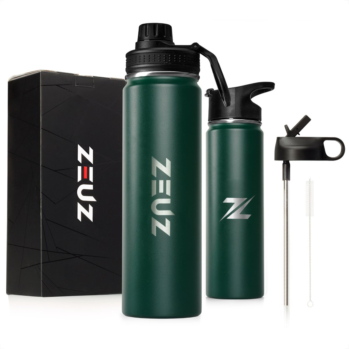 ZEUZ Premium RVS Thermosfles Drinkfles Waterfles Met Rietje BPA ZEUZ Premium RVS Thermosfles Drinkfles Waterfles Met Rietje BPA