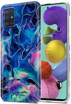 Cadorabo Hoesje geschikt voor Samsung Galaxy A51 4G / M40s in Blauw Roze marmer No. 17 - Beschermhoes gemaakt van TPU siliconen Case Cover met mozaïek motief