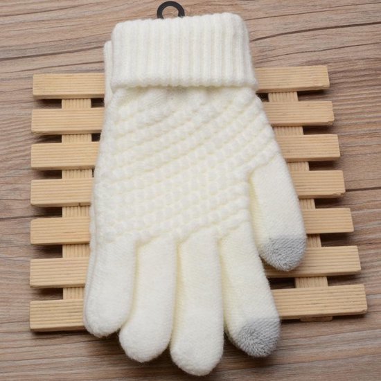 Wol-winterhandschoenen - voor mannen en vrouwen - touchscreens manipuleren Wit