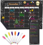 MoKo Magnetic Dry Erase Calendar for Fridge, 16"x12" Dry Erase Monthly Schedule Planner and Grocery Shopping List with 8 Markers for Kitchen Fridge and White Board - Black