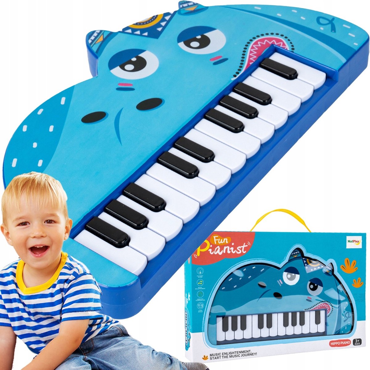 Mivida - Clavier Tout-Petits - Hippo - Blauw - 22 Touches - Piano Tout- Petits - Bébé 
