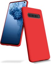 Hoesje Geschikt Voor Samsung Galaxy S10 Plus Hoesje - Fluweelzachte Microvezel Siliconen Back Cover – Rood