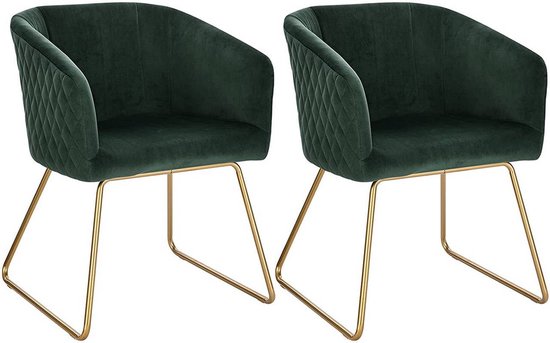WOLTU Set van 2 eetkamerstoelen, keukenstoel, fluweel, gestoffeerde zitting, Scandinavisch, met rugleuning en armleuningen, metalen poten, zwart, BH389sz-2