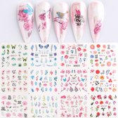 12 Stuks Nagelstickers – Watercolor Bladeren – Blauw, Roze, Groen, Paars – Nail Art Stickers