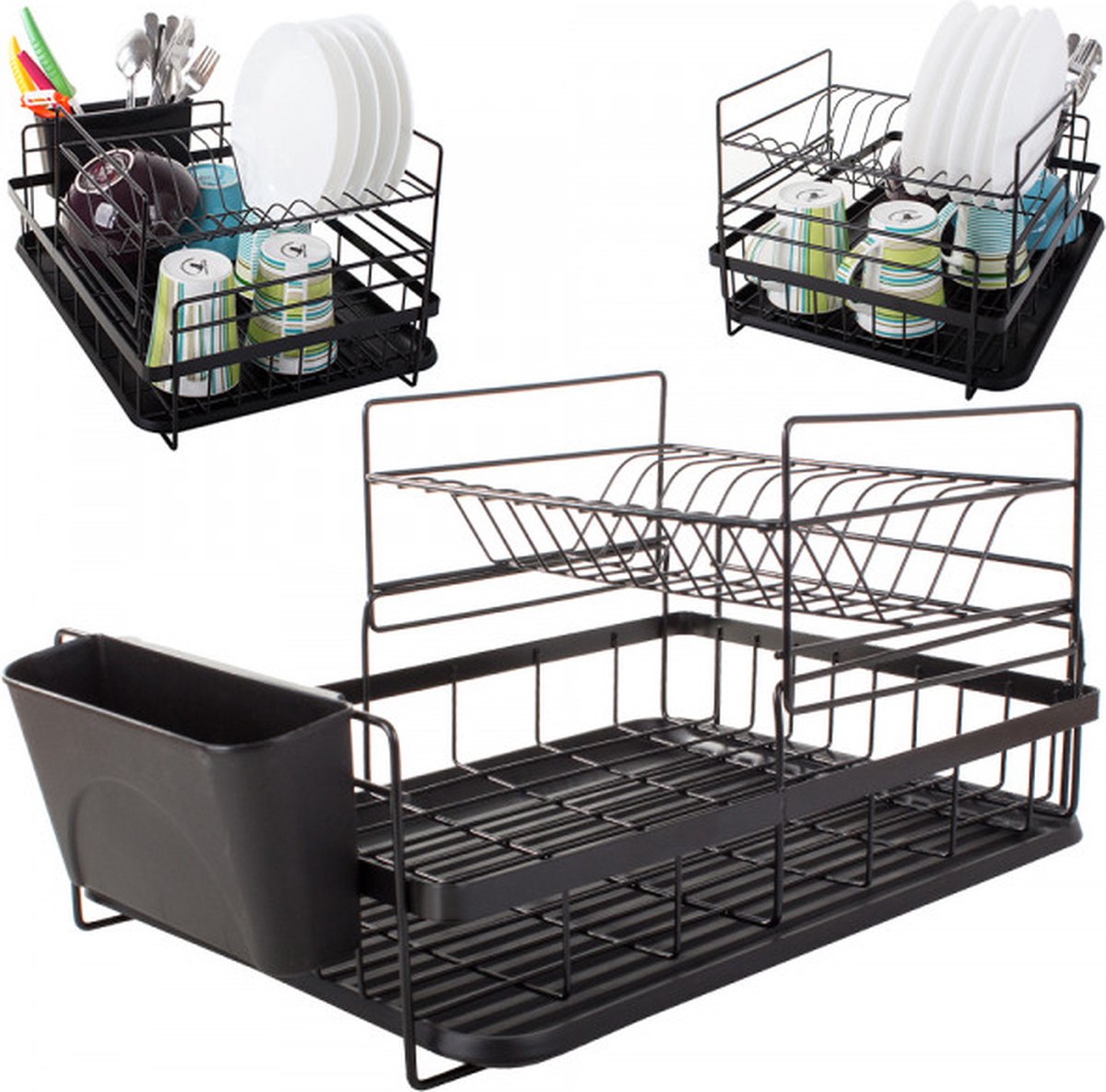 Goedkoopste Afdruiprek - afdruiprek met lekbak - afdruiprek zwart - afdruiprek voor afwas - afdruiprek metaal - 2 niveau's