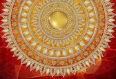 Fotobehang - Vlies Behang - Mandala van Goud op een Rode Achtergrond - Kunst - 520 x 318 cm