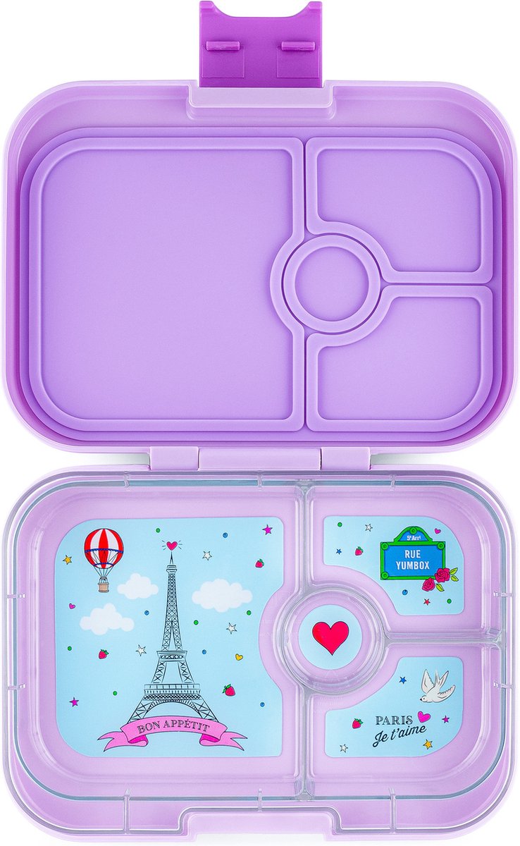 Yumbox Panino - lekvrije Bento box broodtrommel - 4 vakken - Lulu Purple / Paris je t'aime tray