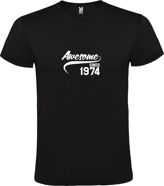 Zwart T-Shirt met “Awesome sinds 1974 “ Afbeelding Wit Size L