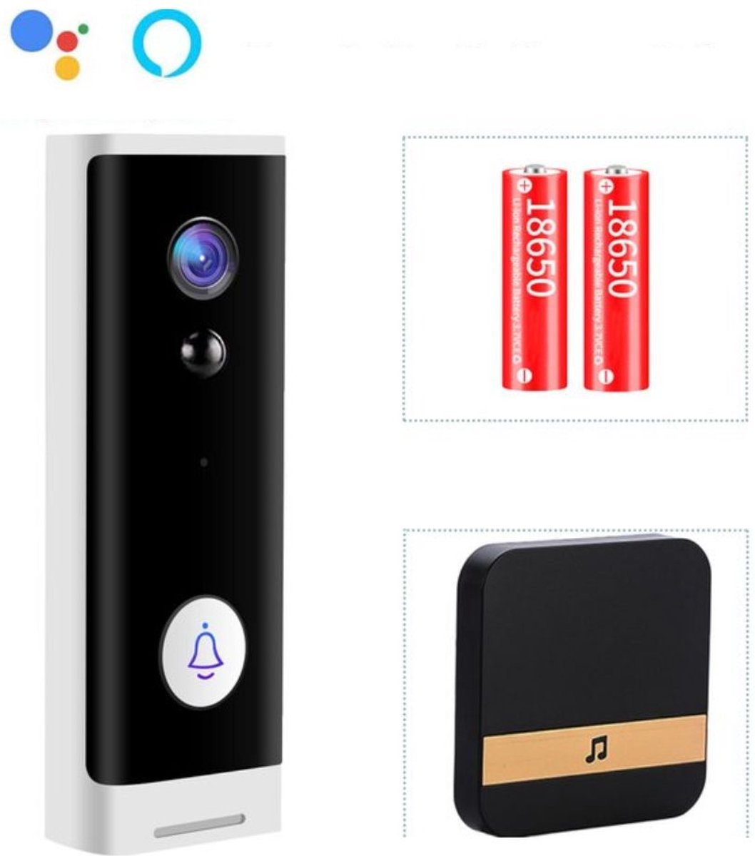 Video Deurbel - Draadloos op batterij - Google Home en Alexa compatibel - 64GB geheugenkaart - 1080P - Video deurbel met camera