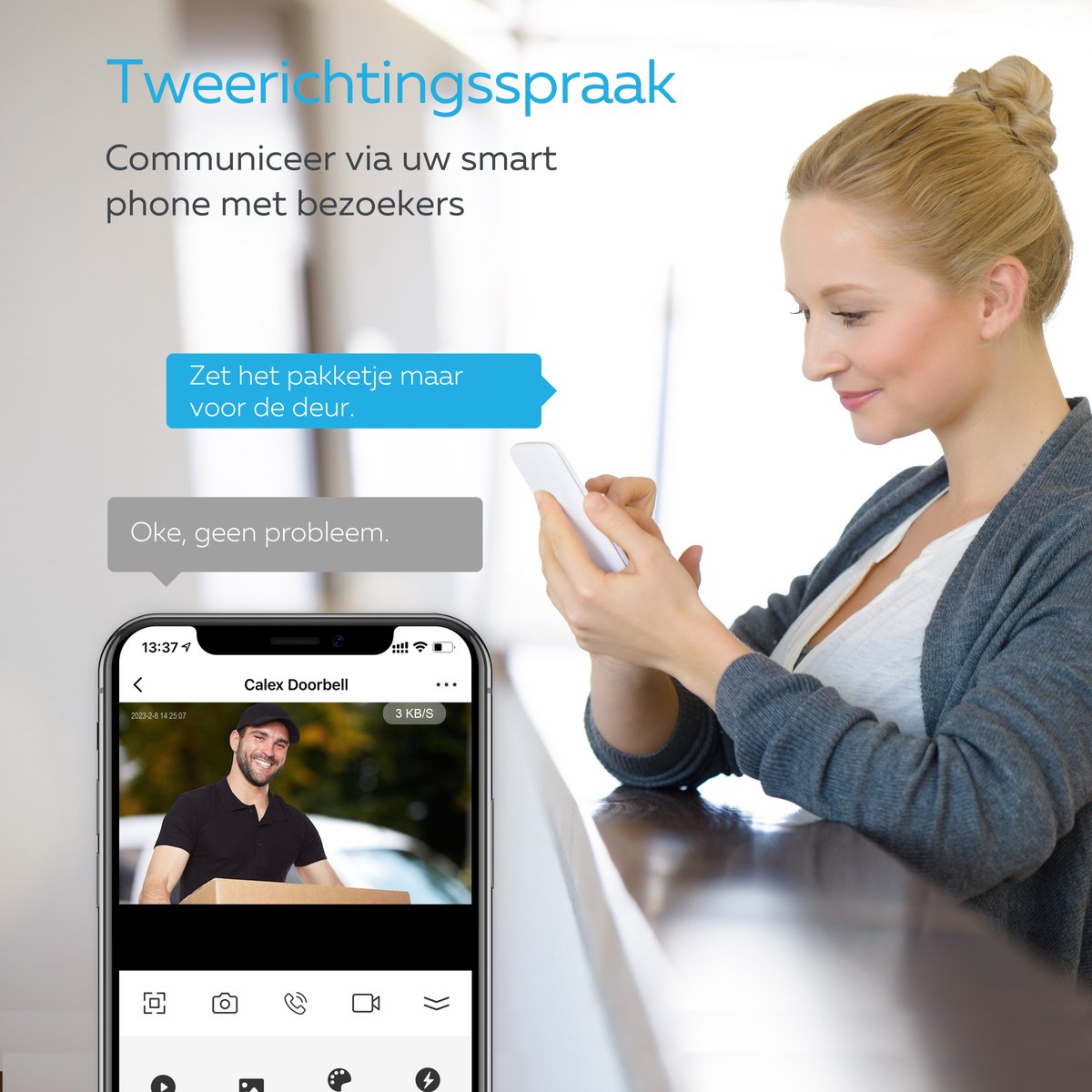 Calex Slimme Deurbel Draadloos met Camera 2K Video - afbeelding 3