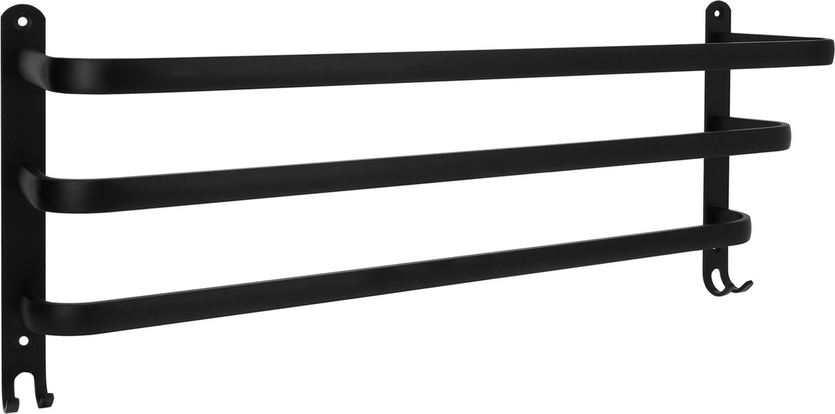 QUVIO Handdoekenrek - Met 3 stangen - Handdoekhouder - Handdoekstang - Voor aan de wand - Handdoekenrekje - RVS - Zwart - 60 cm