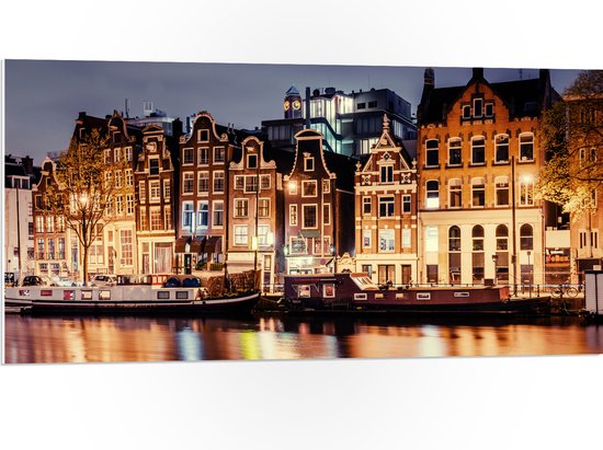 PVC Schuimplaat - De Grachten van Amsterdam in de Avond in Nederland - 100x50 cm Foto op PVC Schuimplaat (Met Ophangsysteem)